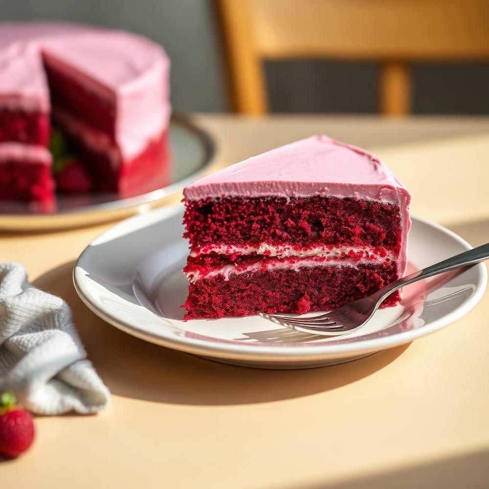 Slice of red velvet layer cake